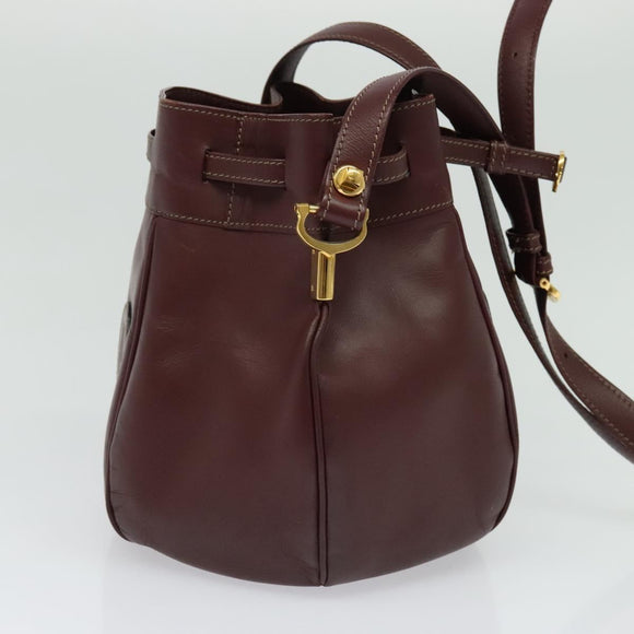 CARTIER Must Line Shoulder Bag Leather Bordeaux Gold Auth 133861