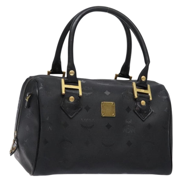 MCM Logogram Vicetos Hand Bag PVC Black Gold Auth 133885