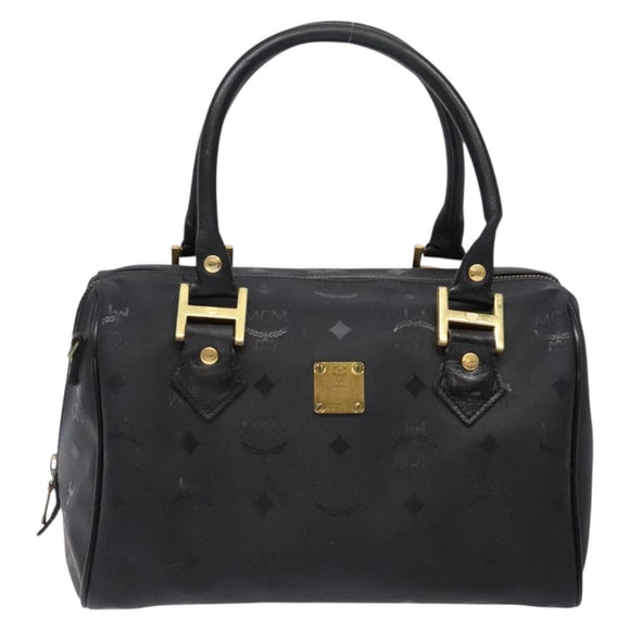 MCM Logogram Vicetos Hand Bag PVC Black Gold Auth 133885