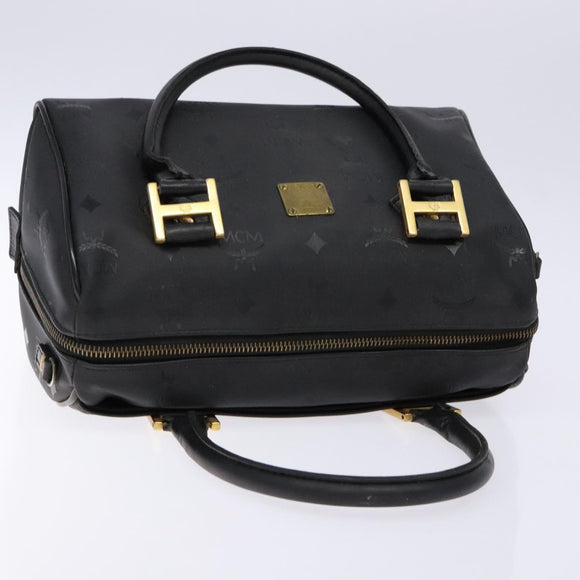 MCM Logogram Vicetos Hand Bag PVC Black Gold Auth 133885