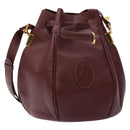 CARTIER Must Line Shoulder Bag Leather Bordeaux Gold Auth 133886-1