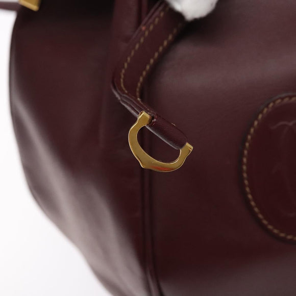 CARTIER Must Line Shoulder Bag Leather Bordeaux Gold Auth 133886