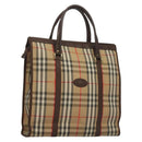 Burberrys Nova Check Hand Bag Canvas Beige Gold Auth 133911-1