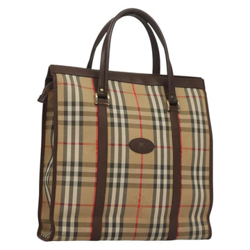 Burberrys Nova Check Hand Bag Canvas Beige Gold Auth 133911