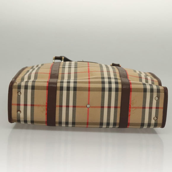 Burberrys Nova Check Hand Bag Canvas Beige Gold Auth 133911