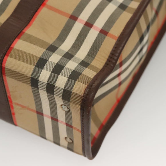 Burberrys Nova Check Hand Bag Canvas Beige Gold Auth 133911