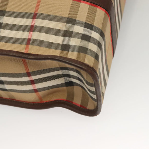 Burberrys Nova Check Hand Bag Canvas Beige Gold Auth 133911