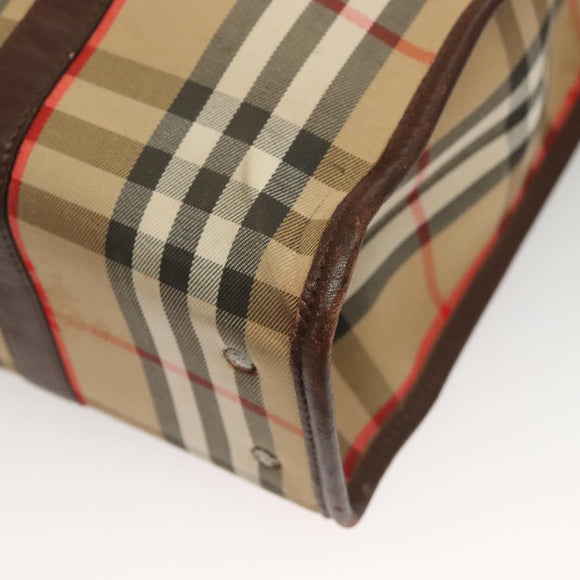 Burberrys Nova Check Hand Bag Canvas Beige Gold Auth 133911