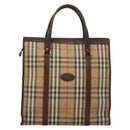 Burberrys Nova Check Hand Bag Canvas Beige Gold Auth 133911-13