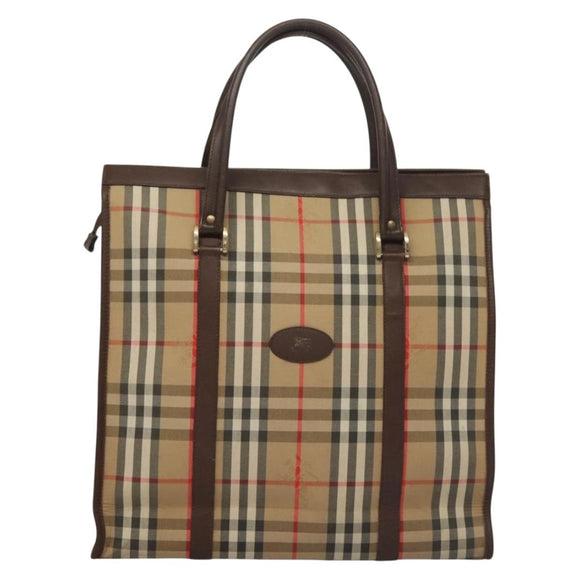 Burberrys Nova Check Hand Bag Canvas Beige Gold Auth 133911