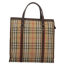 Burberrys Nova Check Hand Bag Canvas Beige Gold Auth 133911-2