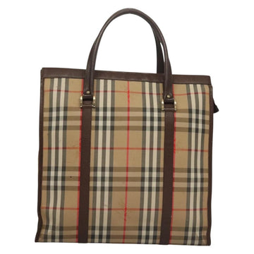 Burberrys Nova Check Hand Bag Canvas Beige Gold Auth 133911 - 0