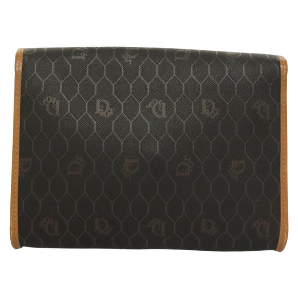 Christian Dior Honeycomb Canvas Chain Shoulder Bag PVC Black Gold Auth 133914