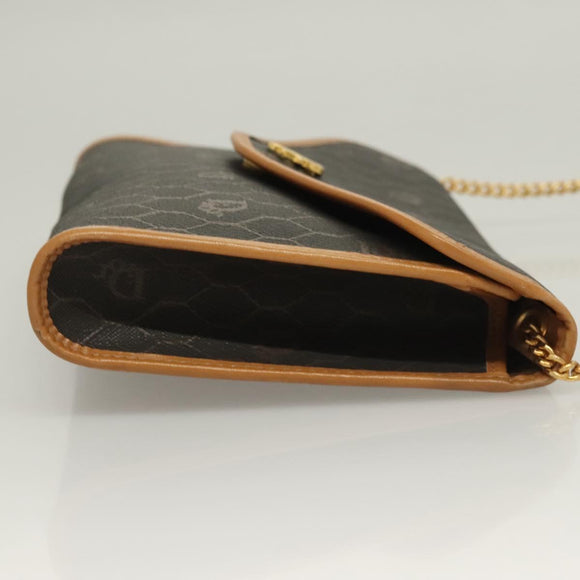 Christian Dior Honeycomb Canvas Chain Shoulder Bag PVC Black Gold Auth 133914