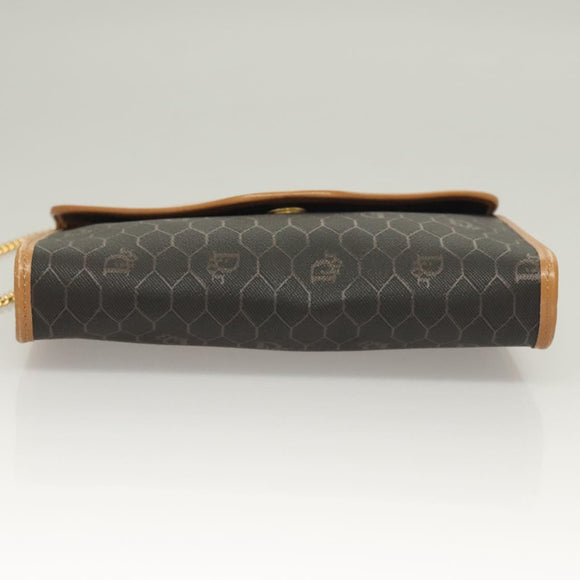 Christian Dior Honeycomb Canvas Chain Shoulder Bag PVC Black Gold Auth 133914