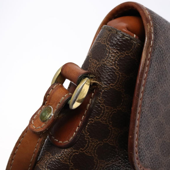 CELINE Macadam Canvas Shoulder Bag PVC Brown Gold Auth 133924