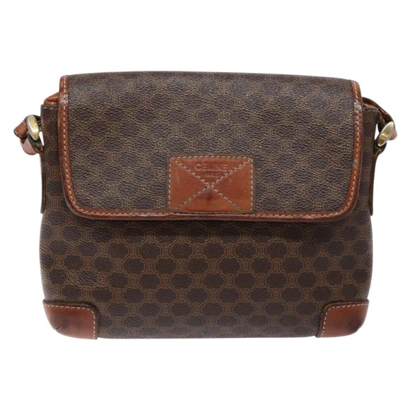 CELINE Macadam Canvas Shoulder Bag PVC Brown Gold Auth 133924