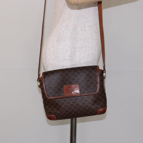 CELINE Macadam Canvas Shoulder Bag PVC Brown Gold Auth 133924