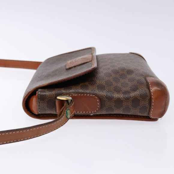 CELINE Macadam Canvas Shoulder Bag PVC Brown Gold Auth 133924