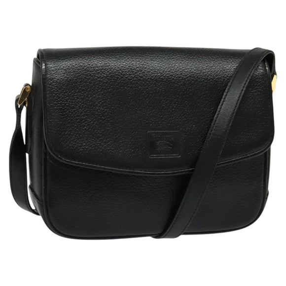 Burberrys Shoulder Bag Leather Black Gold Auth 133939