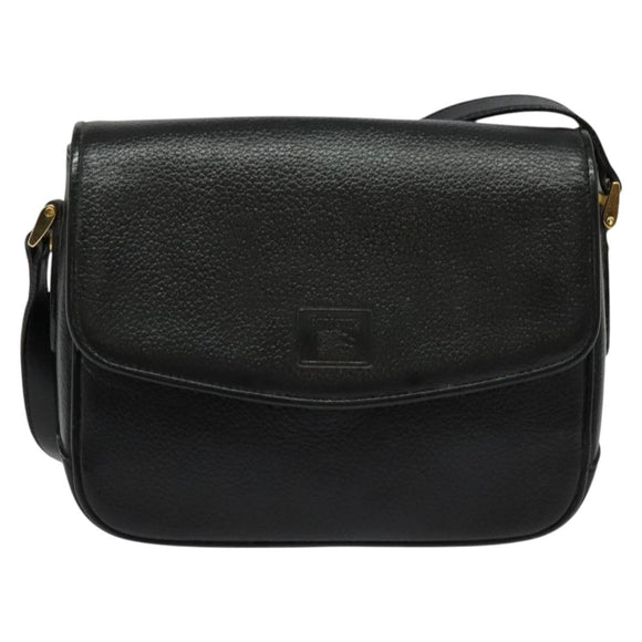 Burberrys Shoulder Bag Leather Black Gold Auth 133939