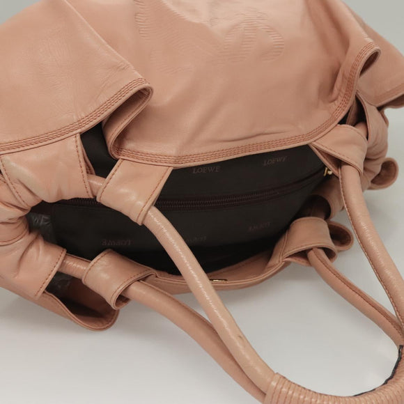 LOEWE Anagram Nappa Aire Tote Bag Leather Gold Pink Auth 133947