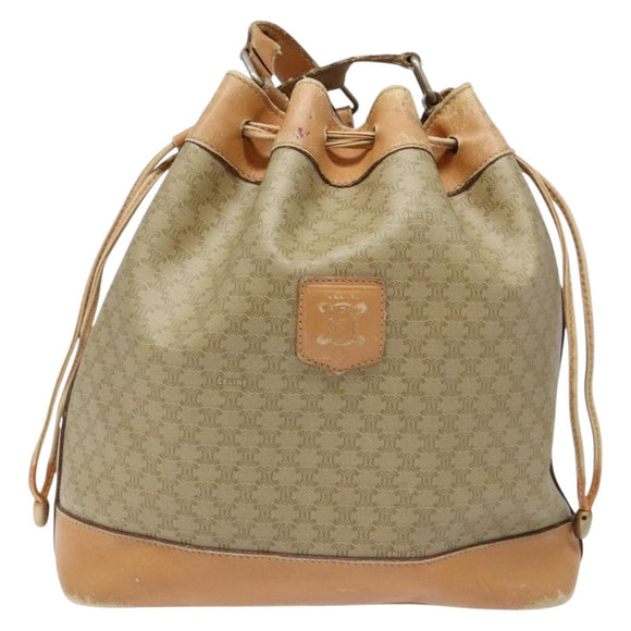 CELINE Macadam Canvas Shoulder Bag Beige Auth 133951