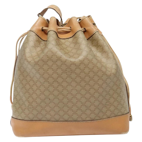 CELINE Macadam Canvas Shoulder Bag Beige Auth 133951