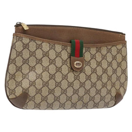 GUCCI GG Supreme Web Sherry Line Clutch Bag PVC Beige Gold 89 02 026 Auth 133968
