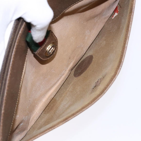 GUCCI GG Supreme Web Sherry Line Clutch Bag PVC Beige Gold 89 02 026 Auth 133968