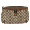 GUCCI GG Supreme Web Sherry Line Clutch Bag PVC Beige Gold 89 02 026 Auth 133968-13