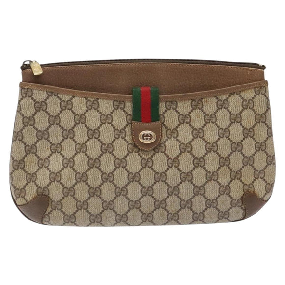 GUCCI GG Supreme Web Sherry Line Clutch Bag PVC Beige Gold 89 02 026 Auth 133968