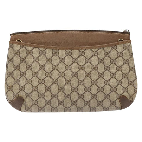 GUCCI GG Supreme Web Sherry Line Clutch Bag PVC Beige Gold 89 02 026 Auth 133968