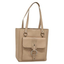 BVLGARI Tote Bag Leather Beige Silver Auth 133970-1