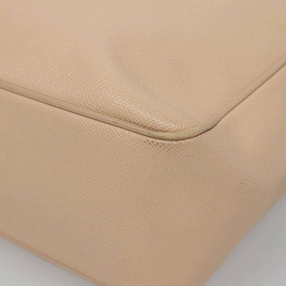 BVLGARI Tote Bag Leather Beige Silver Auth 133970