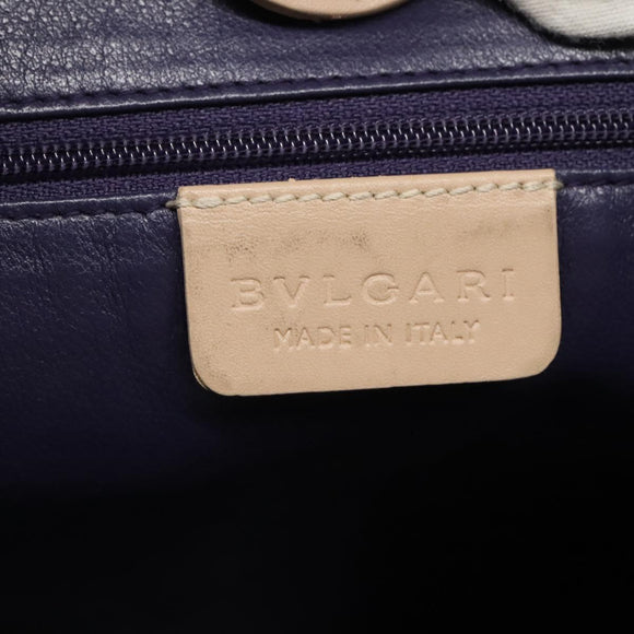 BVLGARI Tote Bag Leather Beige Silver Auth 133970