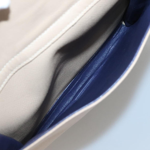 BVLGARI Tote Bag Leather Beige Silver Auth 133970