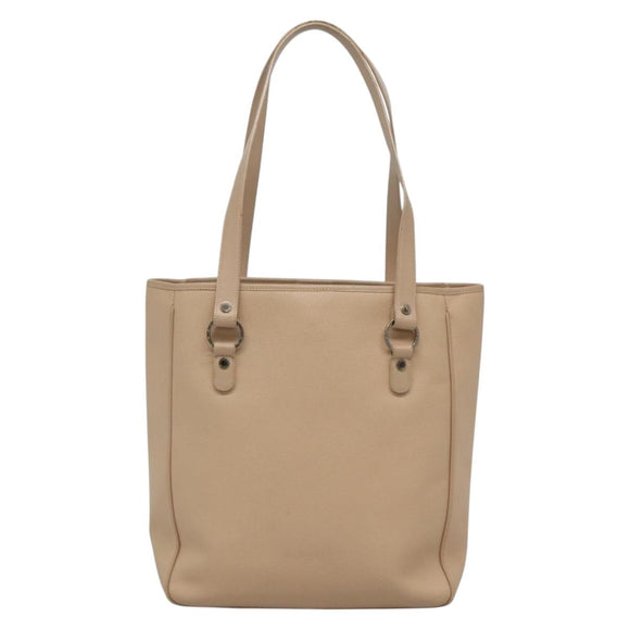 BVLGARI Tote Bag Leather Beige Silver Auth 133970