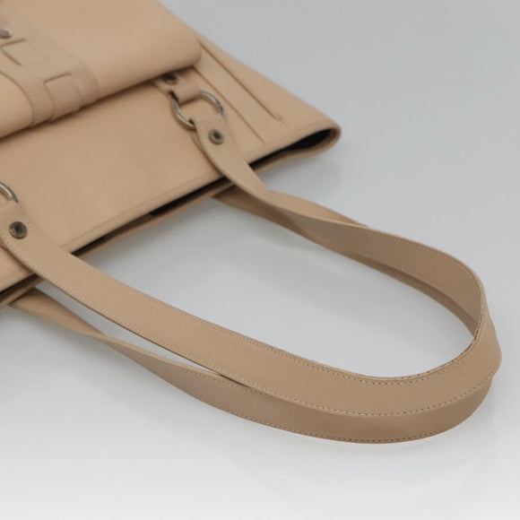 BVLGARI Tote Bag Leather Beige Silver Auth 133970