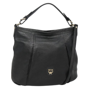 MCM Vicetos Logogram Shoulder Bag Leather 2way Black Auth 133981