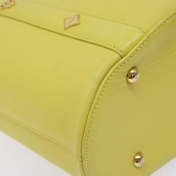 MCM Studs Tote Bag Leather Gold Lime yellow Auth 133982