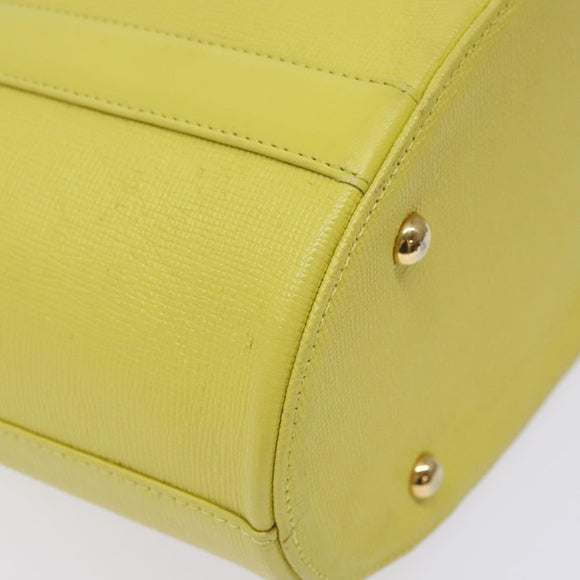 MCM Studs Tote Bag Leather Gold Lime yellow Auth 133982