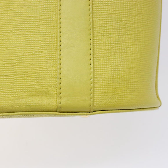 MCM Studs Tote Bag Leather Gold Lime yellow Auth 133982