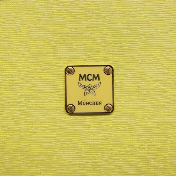 MCM Studs Tote Bag Leather Gold Lime yellow Auth 133982