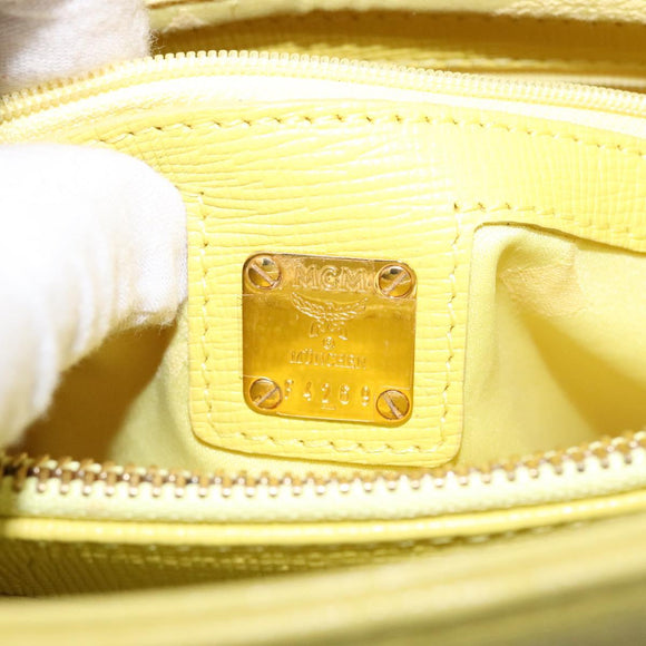 MCM Studs Tote Bag Leather Gold Lime yellow Auth 133982