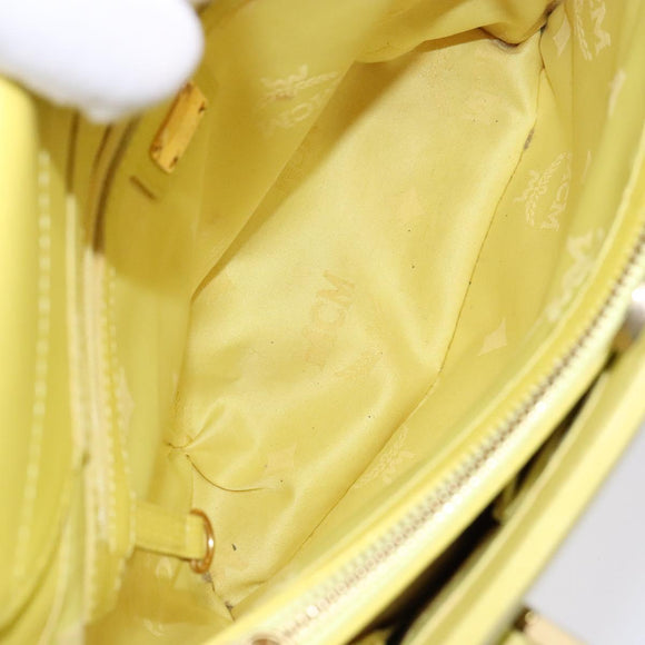 MCM Studs Tote Bag Leather Gold Lime yellow Auth 133982