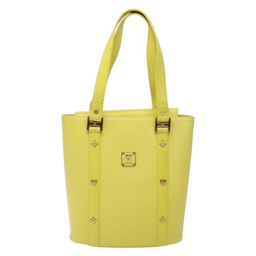 MCM Studs Tote Bag Leather Gold Lime yellow Auth 133982 - 0