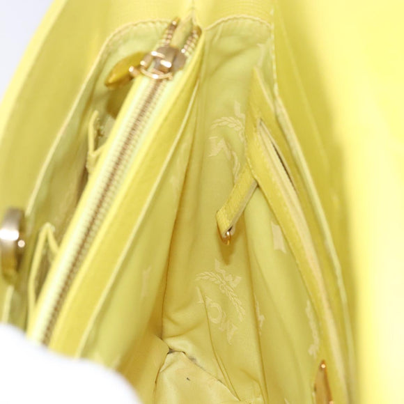 MCM Studs Tote Bag Leather Gold Lime yellow Auth 133982