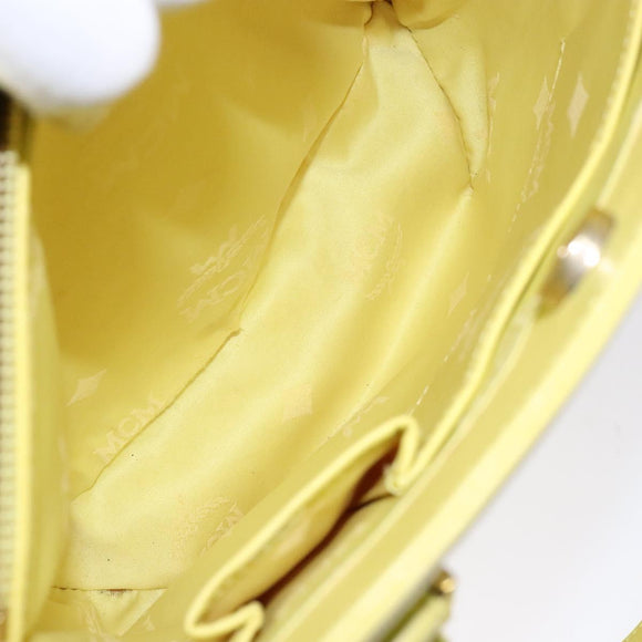 MCM Studs Tote Bag Leather Gold Lime yellow Auth 133982