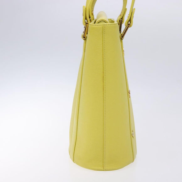 MCM Studs Tote Bag Leather Gold Lime yellow Auth 133982